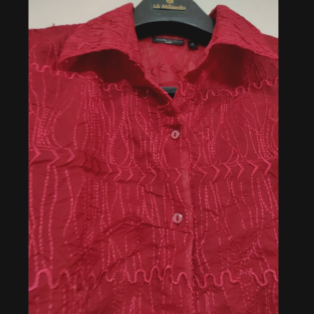 Red Crop Threadwork Shirt ❤ (kinda oversized look) - Picture 2 of 10